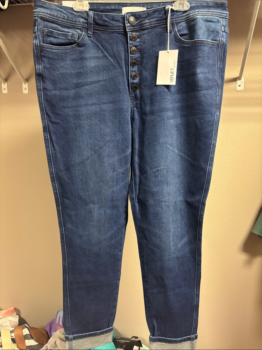 VERVET BY FLYING MONKEY Dark Blue Button-Fly Ankle Jeans